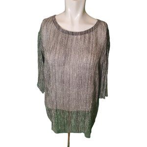 Eileen Fisher Black white Sheer Silk Chiffon Blouse Oversized 3/4 Sleeve sz XS-S